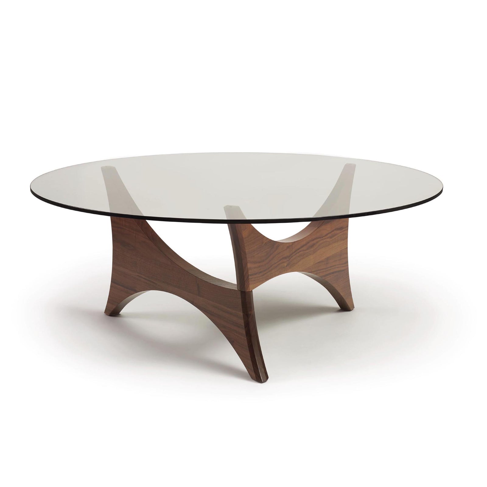 Pivot Walnut Round Glass Top Coffee Table