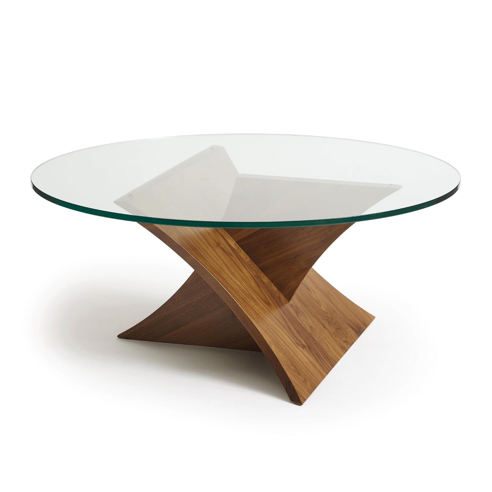 Planes Walnut Round Glass Top Coffee Table