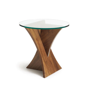 Pivot Walnut Round Glass Top End Table